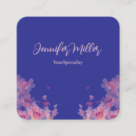 水色エレガントフローラパステルネイビーブルー スクエア名刺