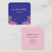 水色エレガントフローラパステルネイビーブルー スクエア名刺 (正面/裏面)