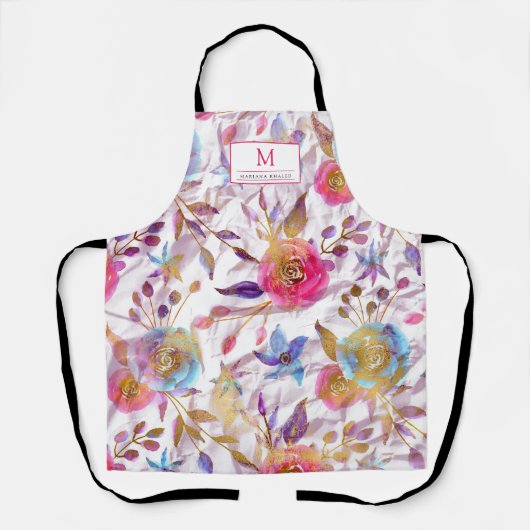水色エレガントフローラピンクと白 エプロン (正面)