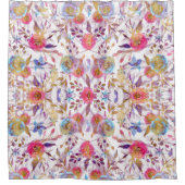 水色エレガントフローラピンクと白 シャワーカーテン (正面)