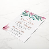 水色エレガントフローラピンクバプテスクロス 箔招待状 (回転した状態)