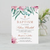 水色エレガントフローラピンクバプテスクロス 箔招待状 (立ち正面)