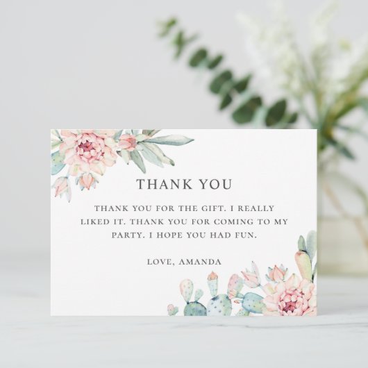 水色エレガントフローラ多肉誕生日 サンキューカード (スタンド正面)