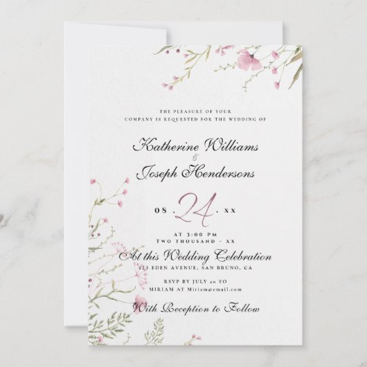 水色エレガントフローラ抽象芸術RSVP & 結婚's 招待状 (正面)