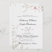 水色エレガントフローラ抽象芸術RSVP & 結婚's 招待状 (正面/裏面)