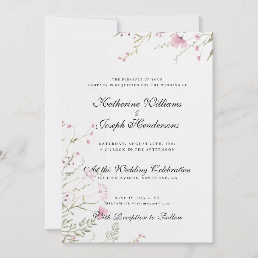 水色エレガントフローラ抽象芸術RSVP & 結婚's 招待状 (正面)