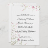 水色エレガントフローラ抽象芸術RSVP & 結婚's 招待状 (正面/裏面)