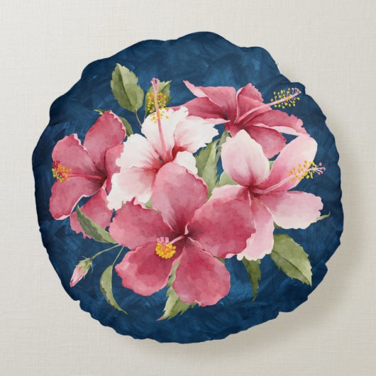 水色エレガントフローラ深いブルー大理石 ラウンドクッション (裏面)