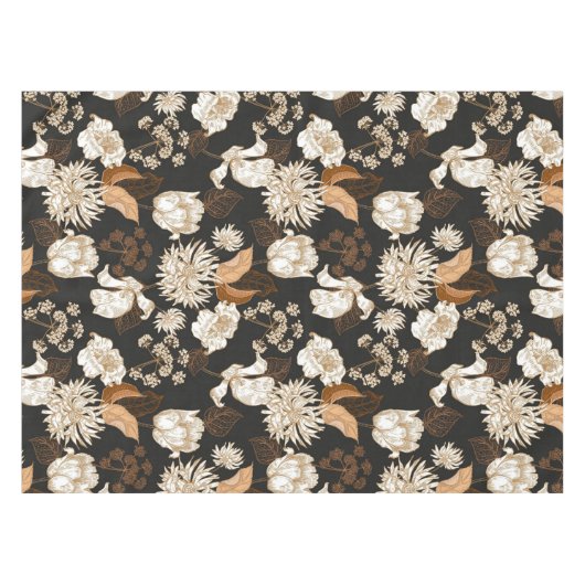 水色エレガントフローラ装飾模様 テーブルクロス (正面(横))