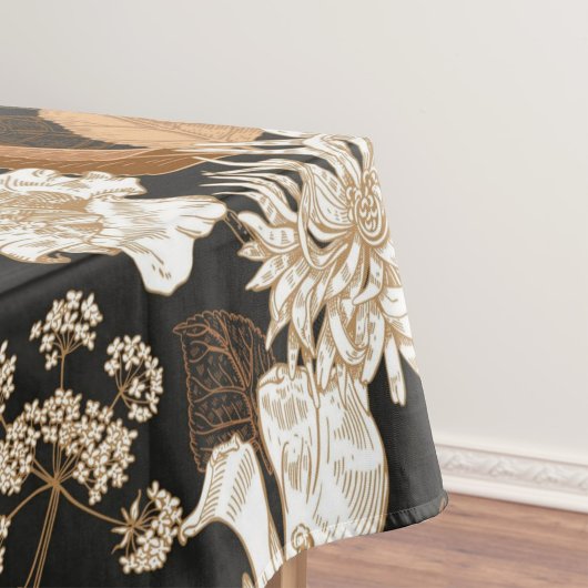 水色エレガントフローラ装飾模様 テーブルクロス