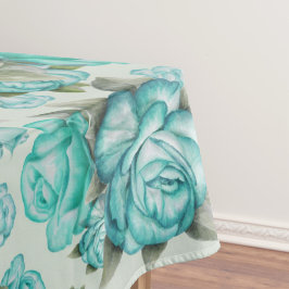 水色エレガントフローラ装飾模様 テーブルクロス