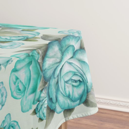 水色エレガントフローラ装飾模様 テーブルクロス