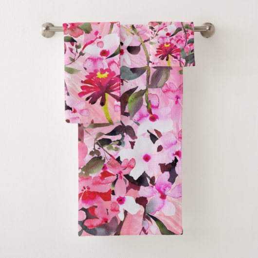 水色エレガントフローラ装飾模様 バスタオルセット (インサイチュ)