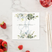 水色エレガントブルーガムユーカリプトゥスモノグラム スタンダードカクテルナプキン (インサイチュ)