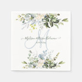 水色エレガントブルーガムユーカリプトゥスモノグラム スタンダードカクテルナプキン (正面)