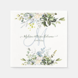 水色エレガントブルーガムユーカリプトゥスモノグラム スタンダードカクテルナプキン