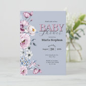 水色エレガントブルーピンクフローラベビーシャワー 招待状 (スタンド正面)