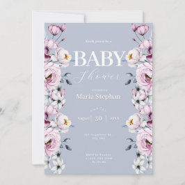 水色エレガントブルーピンクフローラベビーシャワー 招待状