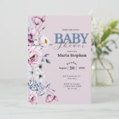 水色エレガントブルーピンクフローラベビーシャワー 招待状 (スタンド正面)