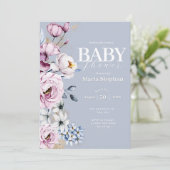 水色エレガントブルーピンクフローラベビーシャワー 招待状 (スタンド正面)