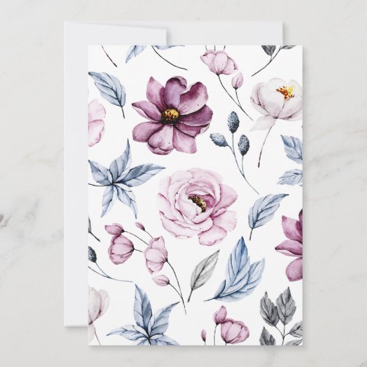 水色エレガントブルーピンクフローラベビーシャワー 招待状 (裏面)