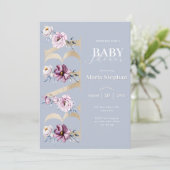 水色エレガントブルーピンクフローラベビーシャワー 招待状 (スタンド正面)