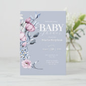 水色エレガントブルーピンクフローラベビーシャワー 招待状 (スタンド正面)