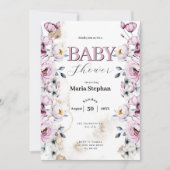 水色エレガントブルーピンクフローラベビーシャワー 招待状 (正面)