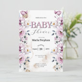 水色エレガントブルーピンクフローラベビーシャワー 招待状 (スタンド正面)