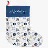 水色エレガントブルーホワイトバウブル ラージクリスマスストッキング (正面)