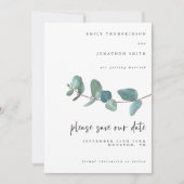 水色エレガントブルーユーカリプタス結婚スクリプト セーブザデート (正面)