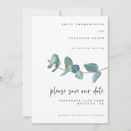 水色エレガントブルーユーカリプタス結婚スクリプト セーブザデート