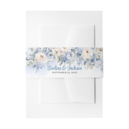 水色エレガントブルー及びアイボリーバラユーカリ 招待状ベリーバンド (正面例)