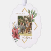 水色エレガントポインセチア付き/金ゴールドフレーム写真 オーナメントカード (左)