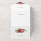 水色エレガントポインセチア付き/金ゴールドフレーム写真 オールインワン招待状 (外側)