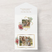 水色エレガントポインセチア付き/金ゴールドフレーム写真 オールインワン招待状 (内側)