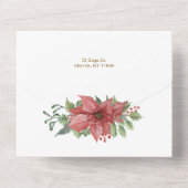 水色エレガントポインセチア付き/金ゴールドフレーム写真 オールインワン招待状 (裏面)