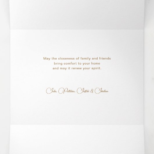 水色エレガントポインセチア付き/金ゴールドフレーム写真 三つ折りクリスマスカード (内部中)