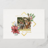 水色エレガントポインセチア付き/金ゴールドフレーム写真 箔シーズンカード (正面)