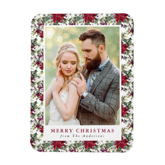 水色エレガントポインセチア模様 マグネット (縦)