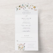 水色エレガント押し花結婚の オールインワン招待状 (内側)