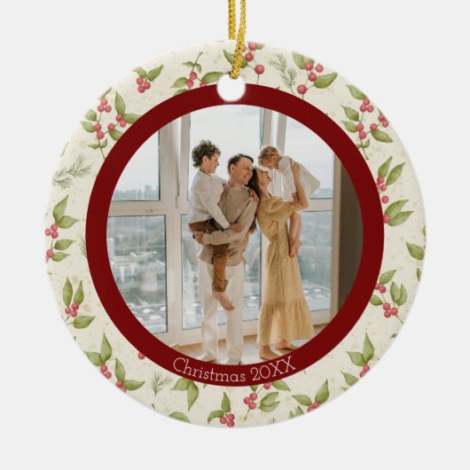 水色エレガント母指、赤フレームファミリ セラミックオーナメント (正面)