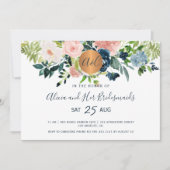 水色エレガント海軍フローラ花嫁群 招待状 (正面)