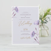 水色エレガント紫と金ゴールドフローラ防法 招待状 (スタンド正面)