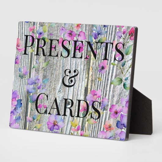 水色エレガント紫色の野花バーウッド フォトプラーク (側面)