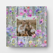 水色エレガント紫色の野花バーウッド フォトプラーク (正面)