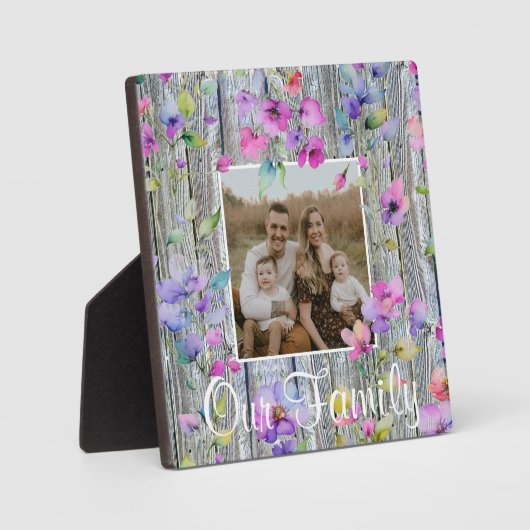 水色エレガント紫色の野花バーウッド フォトプラーク (正面)