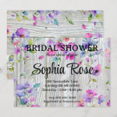 水色エレガント紫色の野花バーウッド 招待状 (正面/裏面)