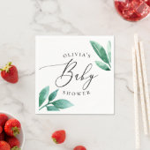 水色エレガント緑植物性ベビーシャワー スタンダードカクテルナプキン (インサイチュ)