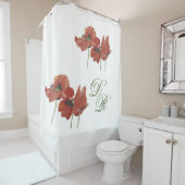 水色エレガント赤ケシ シャワーカーテン (インサイチュ)